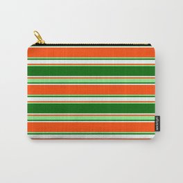 [ Thumbnail: Red, Light Green, Dark Green, and Mint Cream Colored Lined/Striped Pattern Carry-All Pouch ]