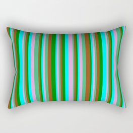 [ Thumbnail: Eye-catching Brown, Green, Cyan, Plum, and Sea Green Colored Stripes Pattern Rectangular Pillow ]