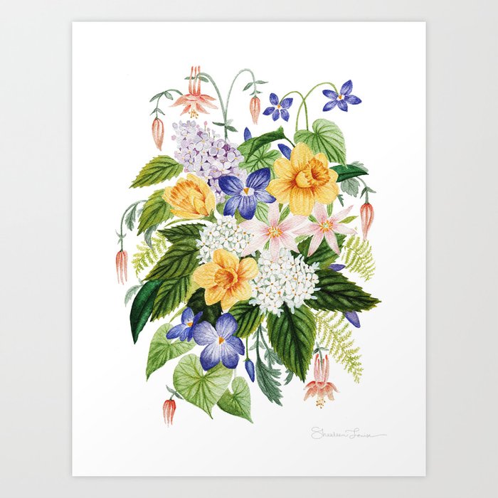 Daffodil and Violets Art Print
