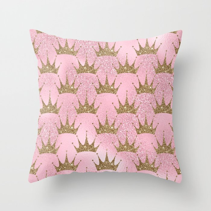 Gold glittering crown  Throw Pillow