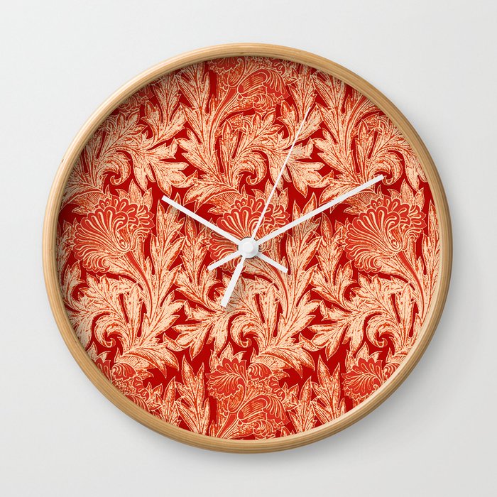 Jacobean Flower Damask, Mandarin and Light Orange Wall Clock