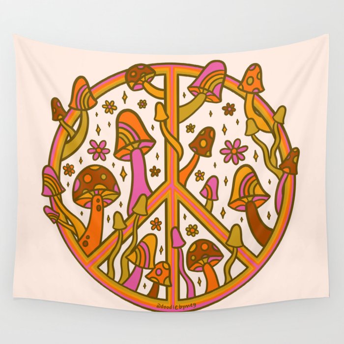Mushroom Peace Sign Wall Tapestry