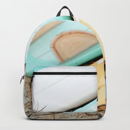 Surfboard Line // A Modern Artsy Style Graphic Photography of Pastel Blue Green and Yellow Boards Backpack