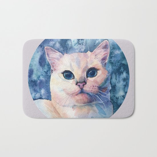 "White cat" Bath Mat