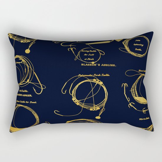 Maritime pattern- Gold fishing gear on darkblue backround Rectangular Pillow