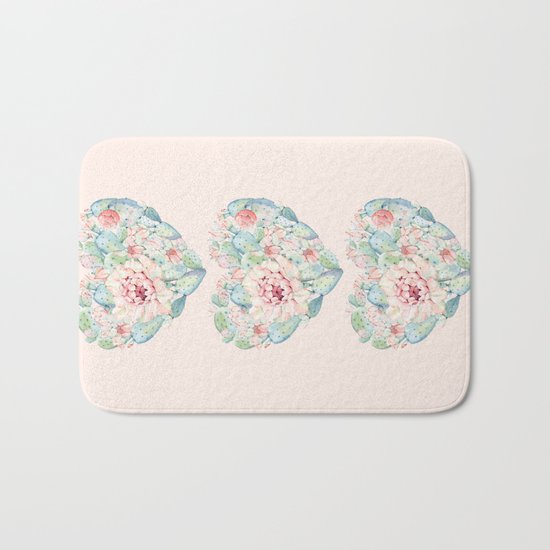 Three Hearts Cactus Rose Bath Mat