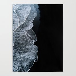 Waves on a black sand beach in iceland - minimalist Landscape Photography Poster