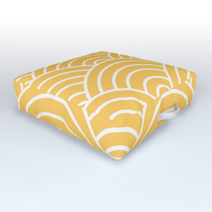 Yellow Japanese Seigaiha Wave Outdoor Floor Cushion