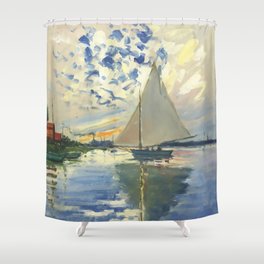 Sailboat Le-Petit-Gennevilliers Claude Monet Fine Art Shower Curtain