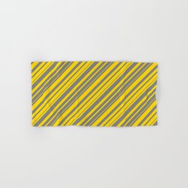 [ Thumbnail: Gray & Yellow Colored Lined Pattern Hand & Bath Towel ]