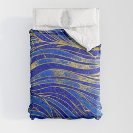 Lapis Lazuli and gold vaves pattern Comforter