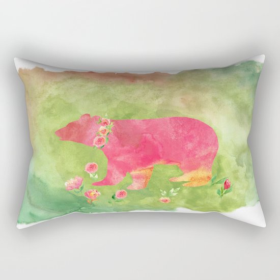 Bear with flowers - Animal watercolor illustration on #Society6 Rectangular Pillow