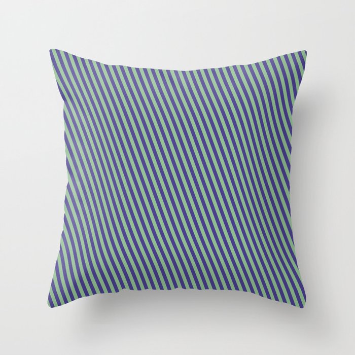 Dark Sea Green and Dark Slate Blue Colored Stripes Pattern Throw Pillow