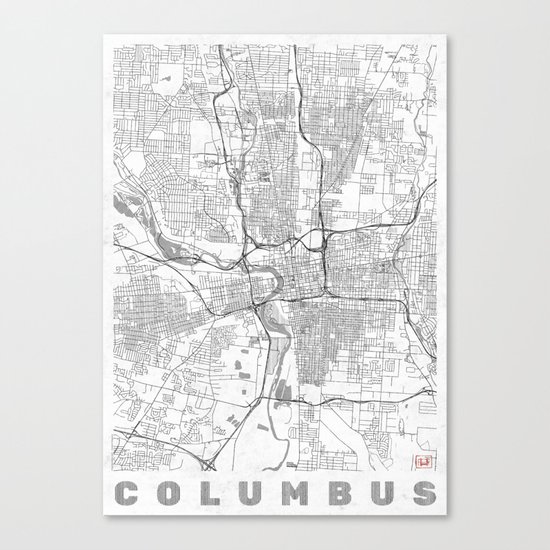 Columbus Map Line Canvas Print