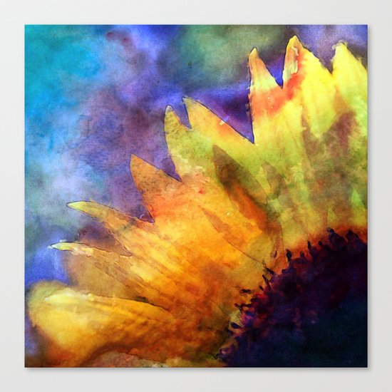 Sunflower Flower Floral on colorful watercolor texture Canvas Print