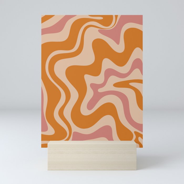 Liquid Swirl Abstract in Late Summer Orange and Pink Mini Art Print
