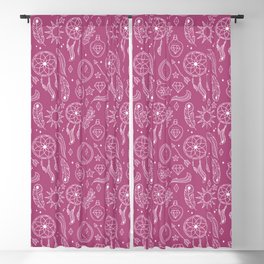 Magenta And White Hand Drawn Boho Pattern Blackout Curtain