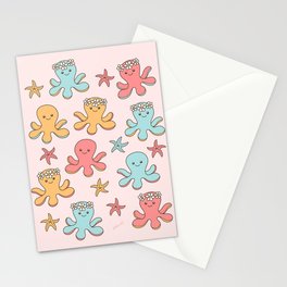 Cute Octopus Pattern, Fun Sea Animals, Colorful Pastel Colors Stationery Card