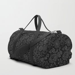 William Morris Floral Pattern | “Pink and Rose” in Black and Grey | Vintage Flower Pattern Duffle Bag