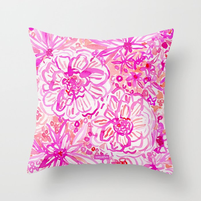 BOOM CLAP Tropical Pink Coral Floral Throw Pillow