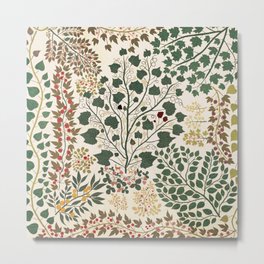 Branches and Vines Metal Print | Trees, Leaves, White, Oranges, Raspberry, Vintage, Quilt, Brown, Nature, Tree 