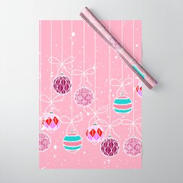 Girly Pink Teal Glam Christmas Ornaments and Snow Wrapping Paper