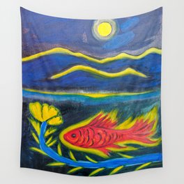 A fish, a flower and the moon Wall Tapestry