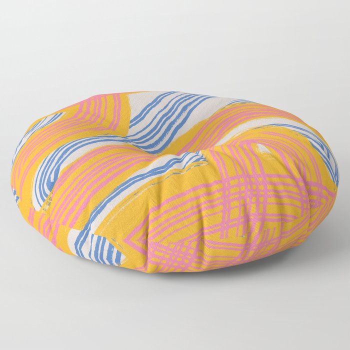 Vibrant Orange wavy stripe pattern Floor Pillow