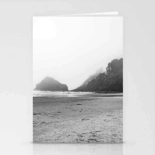 Foggy Beach | Oregon Coast | Black and White Travel Photography Stationery Cards