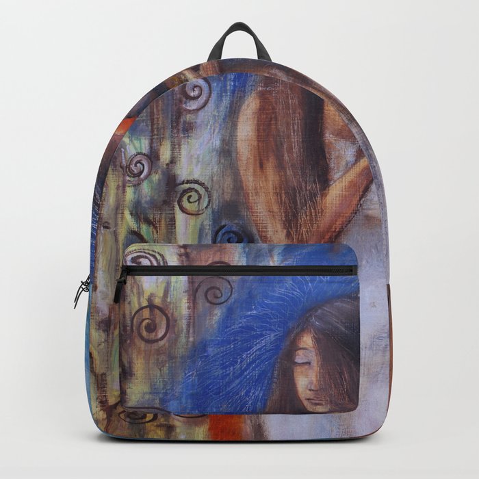 Brunette Girl Bringing Blood Oranges to Market magical realism portrait painting Backpack