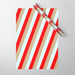[ Thumbnail: Tan, Light Cyan, and Red Colored Stripes Pattern Wrapping Paper ]