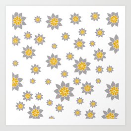 Flower Blossoms grey yellow white Art Print