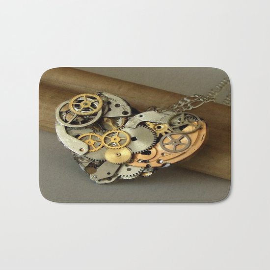 Steampunk Heart of Gold and Silver Bath Mat