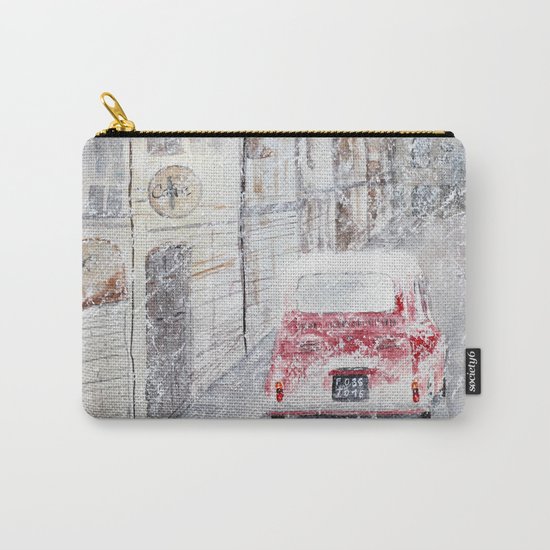 Snowfall and little red car Carry-All Pouch