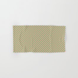 [ Thumbnail: Fun Christmas-Style Red, White, and Green Colored Stripes/Lines Pattern Hand & Bath Towel ]