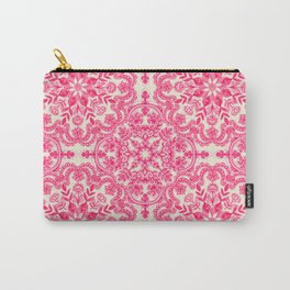 Hot Pink & Soft Cream Folk Art Pattern Carry-All Pouch