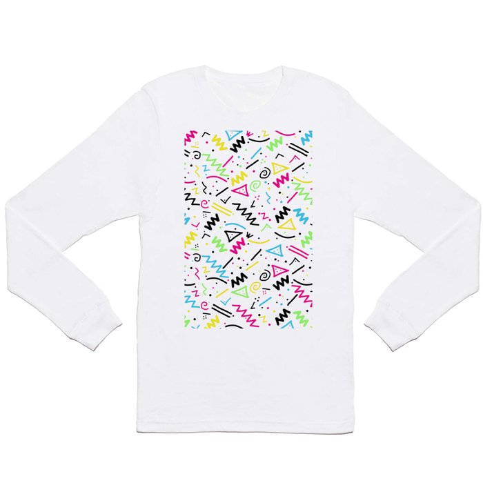 Retro 80's 90's Neon Pink Green Blue Yellow Doodle Long Sleeve T Shirt