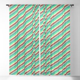 [ Thumbnail: Colorful Dark Sea Green, Dark Cyan, Green, Pale Goldenrod & Dark Red Colored Lined/Striped Pattern Sheer Curtain ]