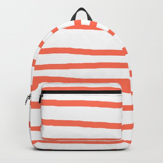 Simply Drawn Stripes in Deep Coral Backpack