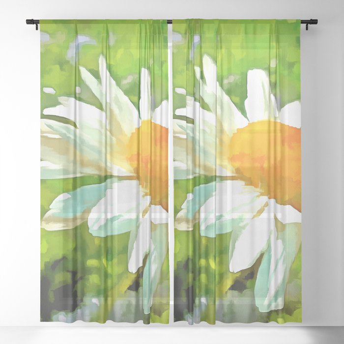 Artistic Bright and Colorful White Garden Daisies v6 Sheer Curtain