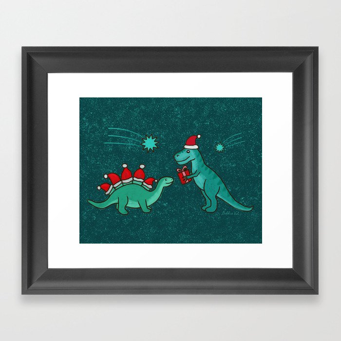 Cute Christmas Dinosaurs Dinos Dinosaur Framed Art Print