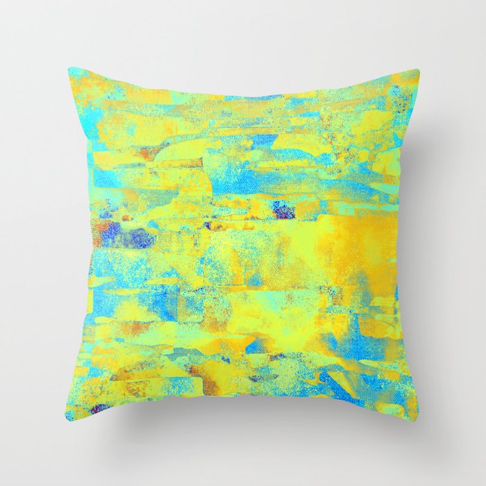 African Dye - Colorful Ink Paint Abstract Ethnic Tribal Organic Shape Art Yellow Turquoise Throw Pillow
