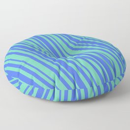 [ Thumbnail: Royal Blue and Aquamarine Colored Stripes/Lines Pattern Floor Pillow ]