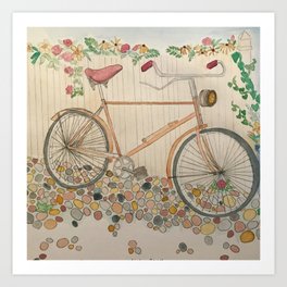Cobblestone bike Art Print | Watercolor, Cobblestone, Bike, Painting, France, Italy, Vintage, Classic, Old, Classy 