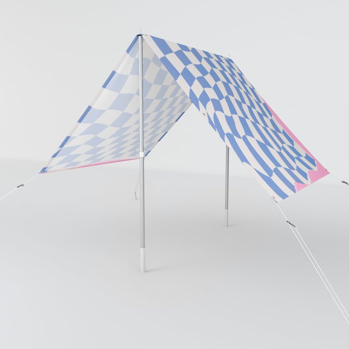 Blue checker abstract fabric in the wind Sun Shade