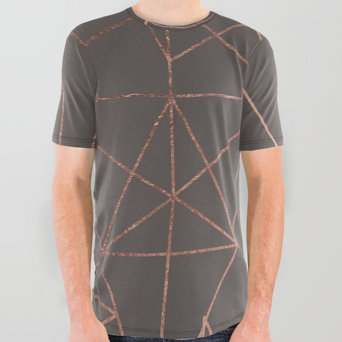 Chic silhouette brown glam rose gold geometric design All Over Graphic Tee