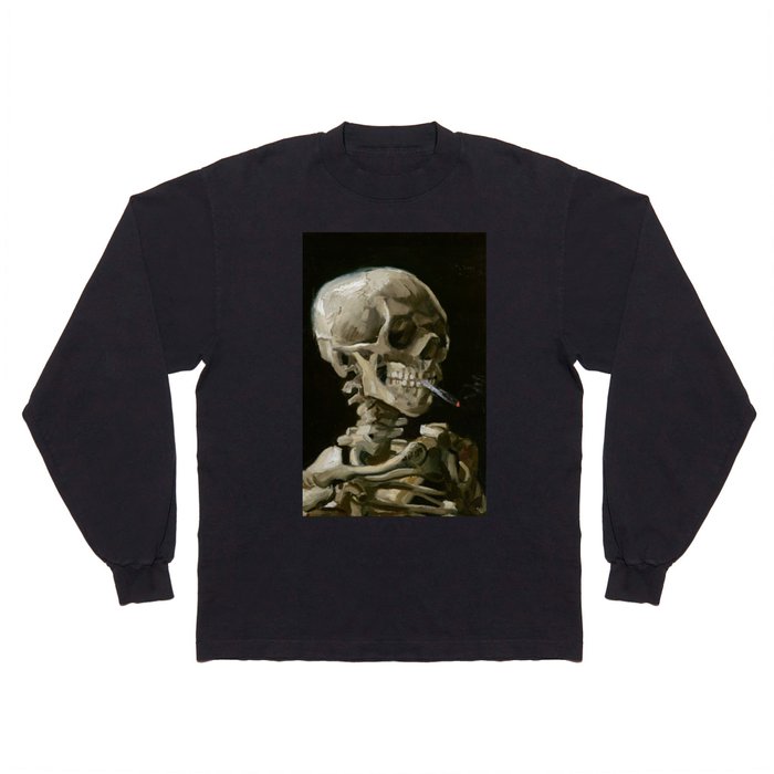 Head of a Skeleton with a Burning Cigarette Long Sleeve T Shirt