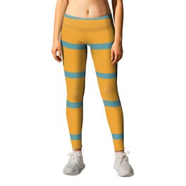 Variable Stripes Minimalist Mustard Orange and Turquoise Blue Leggings | Teal, Mustard, Minimalist, Solid, Stripe, Colorblock, Pumpkin, Pattern, Striped, Boho 
