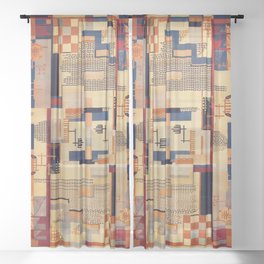 Art Deco Vintage Chinese Rug Print Sheer Curtain
