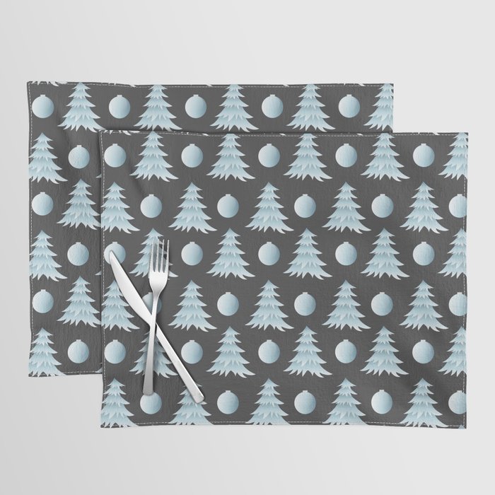 Christmas Pattern Tree Bauble Grey Blue Placemat